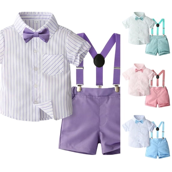 Summer Outfits for Toddler Boys Gentleman Shirt Suspenders Set formal Suit Outfit Sets Size 18-24 Months ,Purple