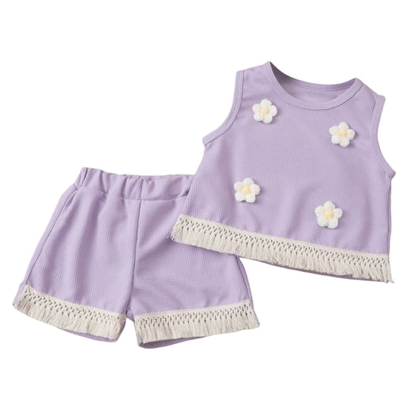 Summer Outfits for Toddler Girls Toddler Girl Outfits Baby Girl Summer Clothes Sleeveless Ruffle Dress Tops and Shorts Clothing Sets,Purple