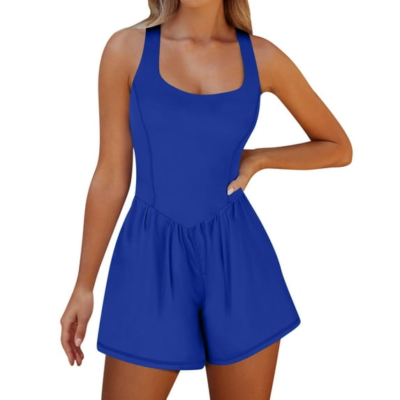 Summer Outfits for Women New Women's Workout Romper Running Onesie Short Athletic Jumpsuits Casual Summer Outfits Gym Yoga Clothes Style B-20 Blue S