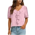 thumbnail image 1 of Summer Outfits for Women Ruffle Tops Dressy Casual Short Sleeve Blouses Lightweight V Neck Flowy Tee Shirt (2XL, Pink), 1 of 7