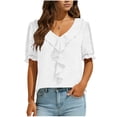 thumbnail image 1 of Summer Outfits for Women Ruffle Tops Dressy Casual Short Sleeve Blouses Lightweight V Neck Flowy Tee Shirt (XL, White), 1 of 7