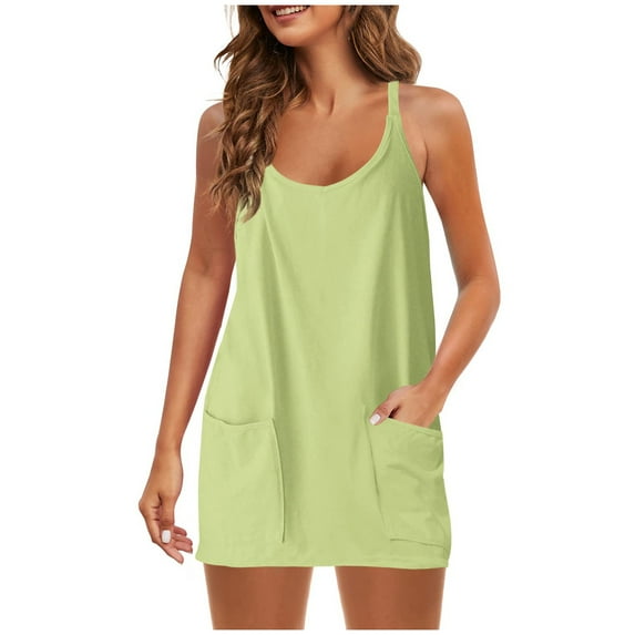 Summer Outfits for Women Shorts Sets V-Neck Sleeveless Camisole Tank Tops with Pockets Polyester Solid Color 2 Piece Casual Outfits F-Mint Green