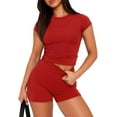 thumbnail image 1 of Summer Outfits for Women Two Piece Short Sleeve Tops and Shorts Lounge Sets, 1 of 4