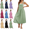 thumbnail image 1 of Summer Overall Dresses for Women Adjustable Strap A Line Cute Loose Casual Pleated Pinafore Bib Maxi Dress with Pockets M-2XL, 1 of 9