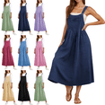 thumbnail image 1 of Summer Overall Dresses for Women Adjustable Strap A Line Cute Loose Casual Pleated Pinafore Bib Maxi Dress with Pockets M-2XL, 1 of 9
