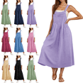 thumbnail image 1 of Summer Overall Dresses for Women Adjustable Strap A Line Cute Loose Casual Pleated Pinafore Bib Maxi Dress with Pockets M-2XL, 1 of 9