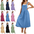 thumbnail image 1 of Summer Overall Dresses for Women Adjustable Strap A Line Cute Loose Casual Pleated Pinafore Bib Maxi Dress with Pockets M-2XL, 1 of 9