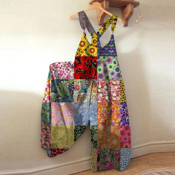 Summer Overalls for Women 2026 Casual Wide Leg Baggy Jumpsuits Spaghetti Strap Boho Floral Printed Loose Fit Rompers