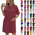 thumbnail image 1 of Summer Oversize Beach Dresses for Womens 2026 Casual Solid Color Short Sleeve Round Neck Bandage Dress Ladies Skirt, 1 of 7