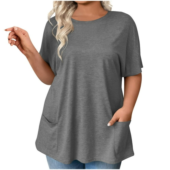 Summer Oversize Shirts for Womens 2025 Fashion Casual Pullover Short Sleeve Round Neck Button Shirt Top Blouses