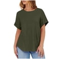 thumbnail image 1 of Summer Oversize Shirts for Womens 2025 Fashion Casual Solid Color Round Neck Loose Short Sleeve T-shirt Top Blouses, 1 of 6