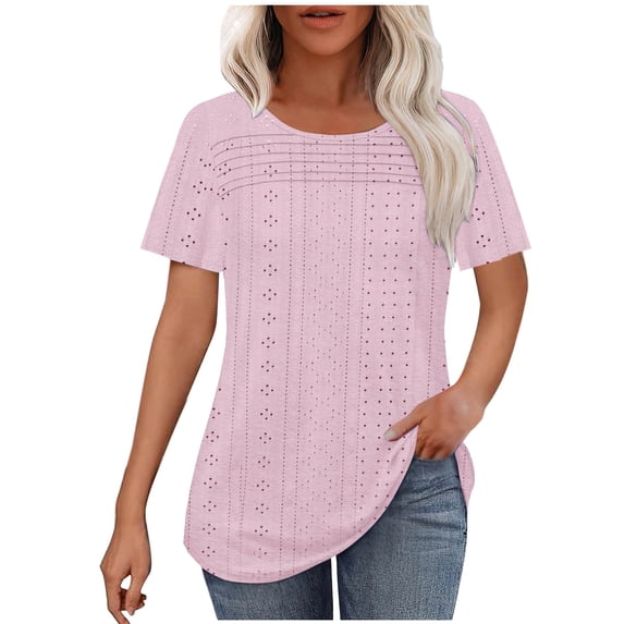 Summer Oversize Shirts for Womens 2025 Fashion Short Sleeve Out Blouse Funny Round-Neck Blouses