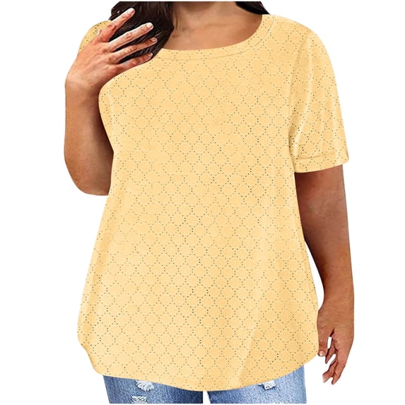 Summer Oversize Shirts for Womens 2025 Fashion Solid Color Round Neck Short Sleeve Blouses