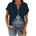 thumbnail image 1 of Summer Oversize Shirts for Womens Fashion Casual Printed V-Neck Loose Short Sleeve Raglan Sleeve Button Top, 1 of 5