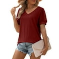thumbnail image 1 of Summer Oversize Shirts for Womens Fashion Causal Vintage Solid Color Blouse Short Sleeve T-Shirt Top, 1 of 6