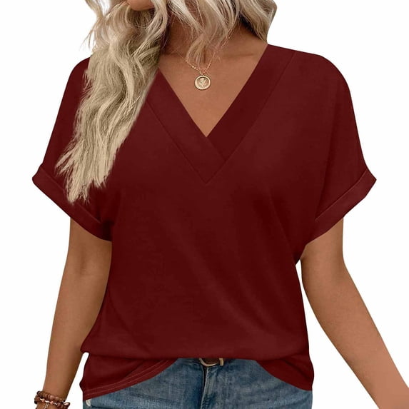 Summer Oversize Shirts for Womens Fashion Short Sleeve Out Blouse Funny V-Neck T-Shirt