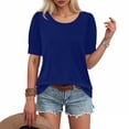 thumbnail image 1 of Summer Oversize Shirts for Womens Fashion Spring Style Sleeve Decoration Buckle Round Neck Loose Folded Short Sleeve T-shirt Top, 1 of 7