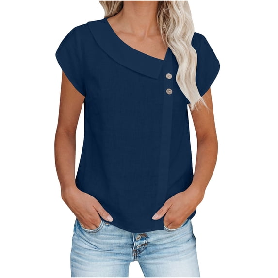Summer Oversize Shirts for Womens New Fashion Plus Size Solid Color Collar Button Petal Sleeve Casual Top