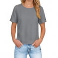 thumbnail image 1 of Summer Oversize Shirts for Womens New Fashion Plus Size Solid Color Long-sleeved Round Neck Button Cuff Open Pullover T-shirt, 1 of 8