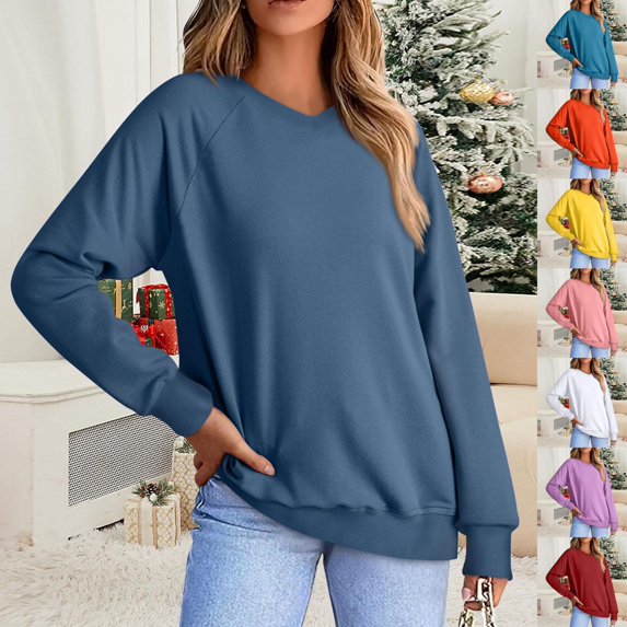 Summer Oversize Tops For Women Casual Long Sleeved V-neck Solid Color Shoulder Sports T-Shirts Blouses Navy XL