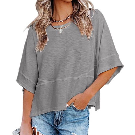 Summer Oversize Women Solid Color Half Sleeve Loose Shirt Tee Casual Tops