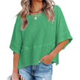 thumbnail image 1 of Summer Oversize Women Solid Color Half Sleeve Loose Shirt Tee Casual Tops, 1 of 4