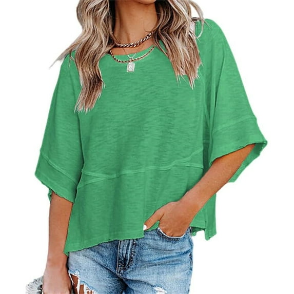 Summer Oversize Women Solid Color Half Sleeve Loose Shirt Tee Casual Tops