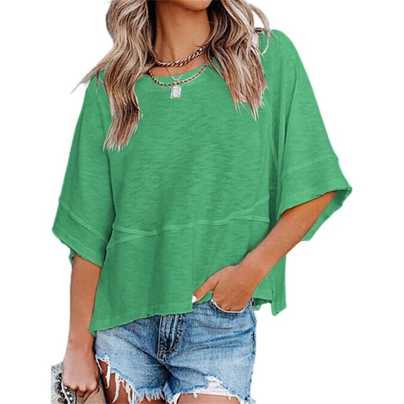 Summer Oversize Women Solid Color Half Sleeve Loose Shirt Tee Casual Tops
