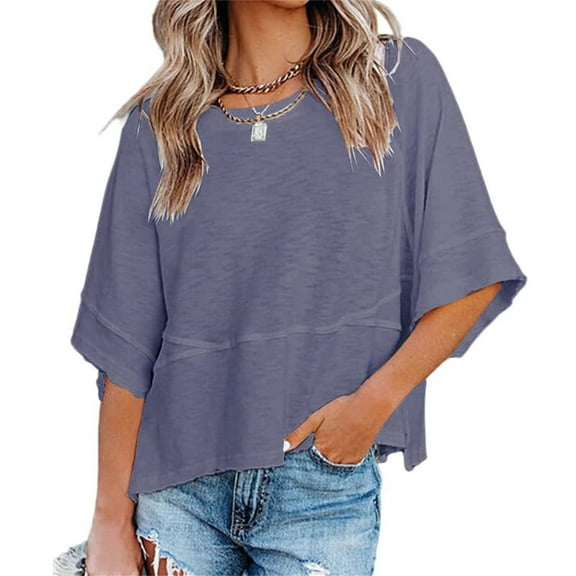 Summer Oversize Women Solid Color Half Sleeve Loose Shirt Tee Casual Tops