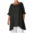 thumbnail image 1 of Summer Oversized T Shirts for Women Casual Loose Cotton Linen Tee Tops Half Sleeve Crewneck Solid Comfy Tunic Blouses, 1 of 7