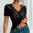 thumbnail image 1 of Summer Oversized Tshirts For Women Casual One Necked Shoulder Exposed Leaf Lace Short Sleeved Women's Blouses Black Tee Tops S-2XL, 1 of 8