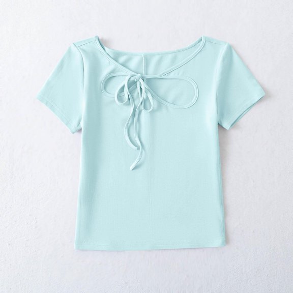 Summer Oversized Tshirts For Women Casual Solid Color Short Sleeve Round-Neck Women's Blouses Blue Tee Tops S-L