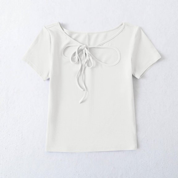 Summer Oversized Tshirts For Women Casual Solid Color Short Sleeve Round-Neck Women's Blouses Tee Tops - White∣L