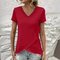 thumbnail image 1 of Summer Oversized Tshirts For Women Casual Solid V-Neck Hooded Short Sleeve Women's Blouses Tee Tops - Red∣S, 1 of 9