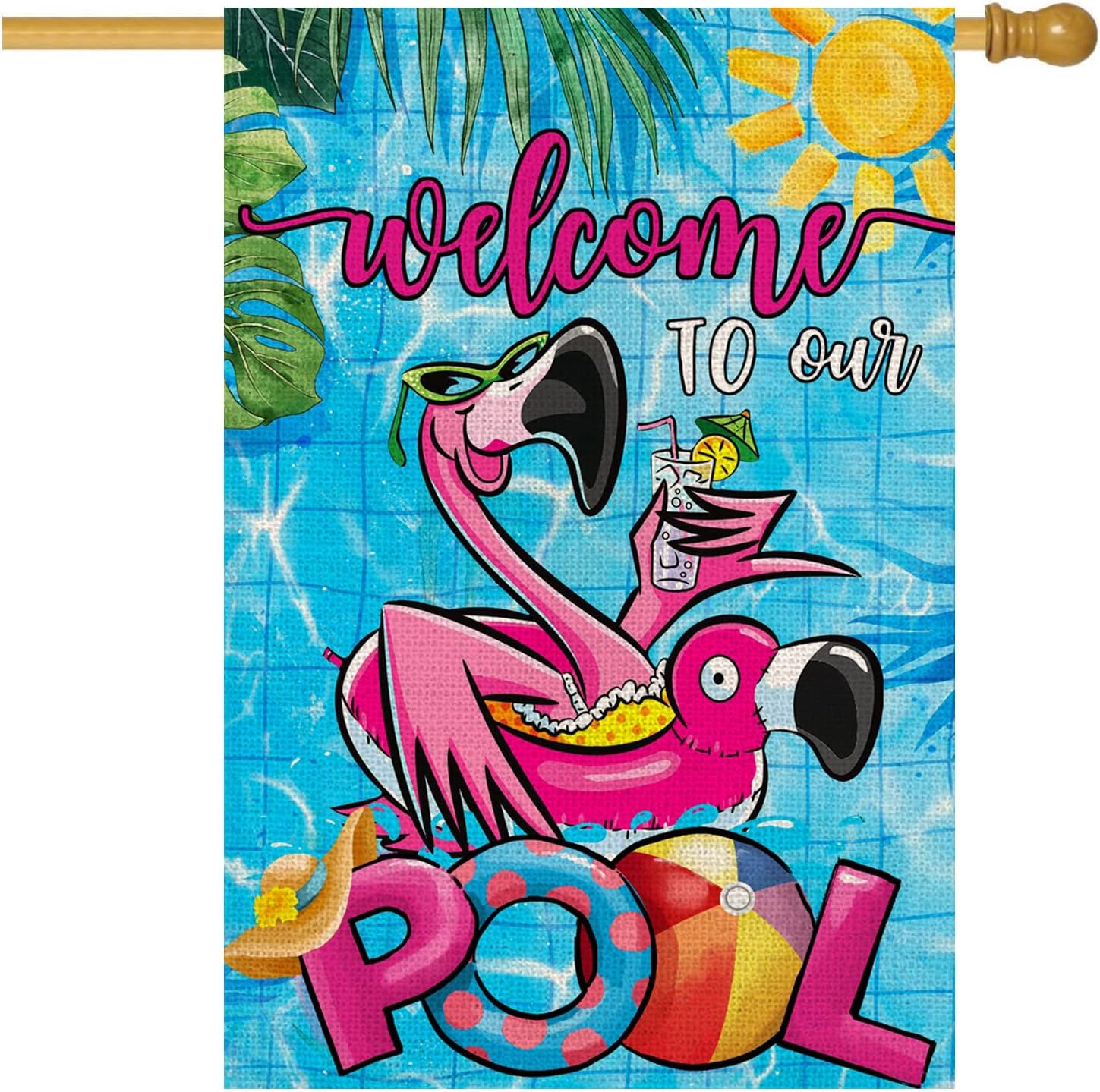 Summer POOL House Flags for Outdoor, Flamingo Welcome to Our POOL Yard ...