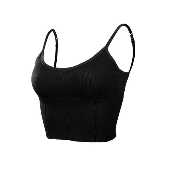 Summer Padded Bra Tank Top Back Support Crop Neck Comfortable Seamless Soft Stretch Lightweight Women's Fashion