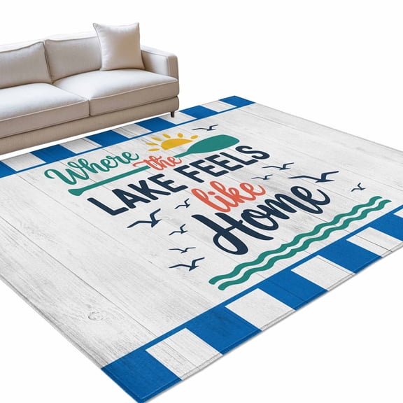 Summer Paddle Area Rugs 6x9ft Where Lake Feels like Home Blue Striped Wood Grain Floor Rug Non Slip Low Pile Ultra Soft Throw Carpet for Entryway Indoor Entrance Kitchen Bathroom