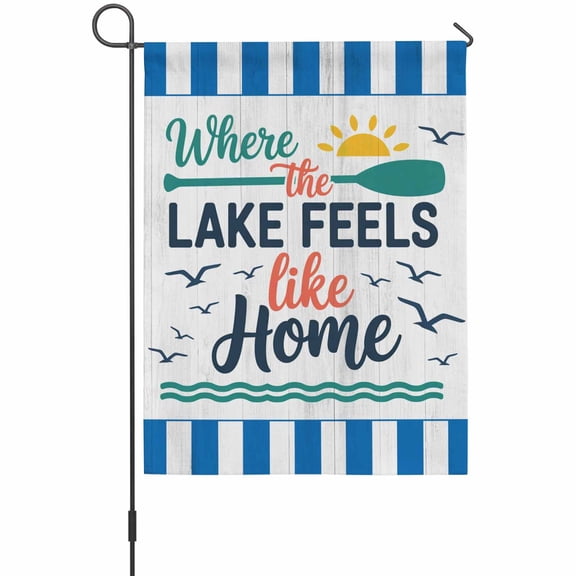 Summer Paddle House Flag 28 x 40 Inches, Where Lake Feels like Home Blue Striped Wood Grain Weather Proof Outdoor Patio Flags Double Sided Small House Decoration for Yard Lawn Outside Home