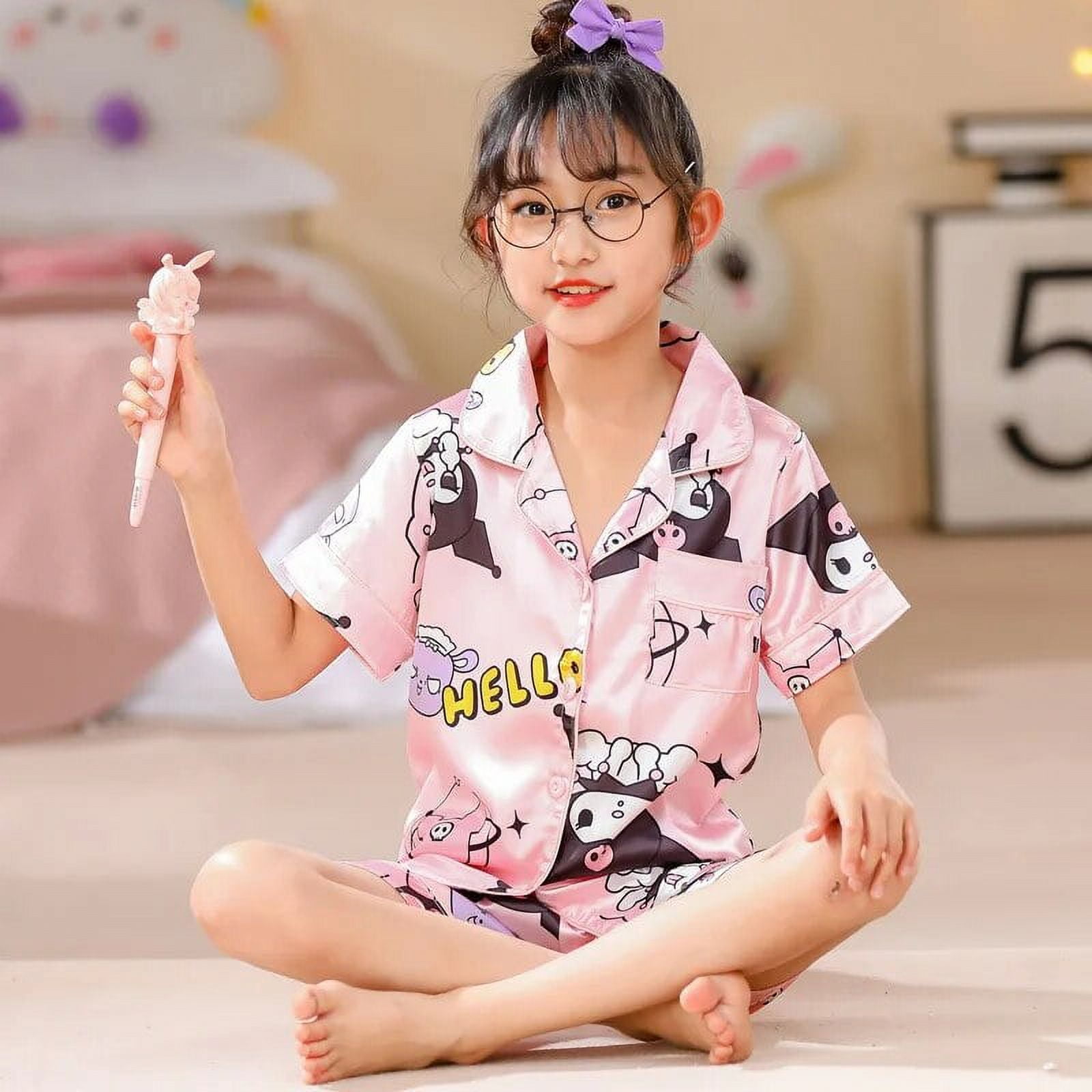 Summer Pajama Girl Ice Silk Short Sleeve Cardigan Sweet Cute Cartoon ...