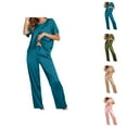 thumbnail image 1 of Summer Pajama Sets – Women's Lounge Sets & Cropped Sleep Tops Womens Satin Pajama Set Short Sleeve Shirt With Long Pajama Pant Set Soft PJ Loungewear, 1 of 6