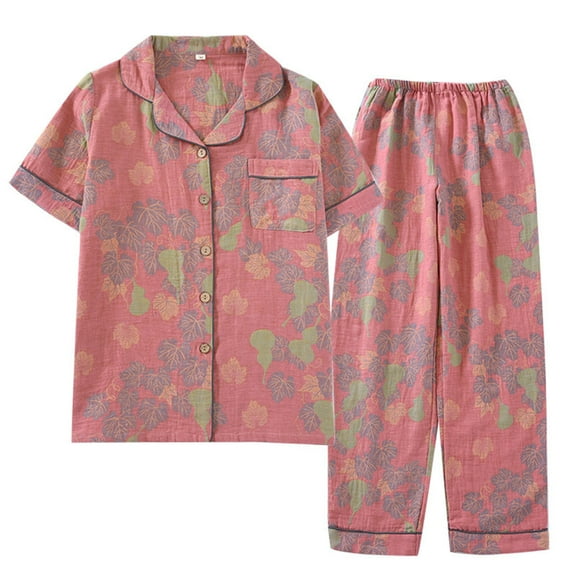 Summer Pajamas Set Womens Button Down Short Sleeve Lounge Sets Sleepwear Notch Collar Top & Capri 2 Piece PJ Sets