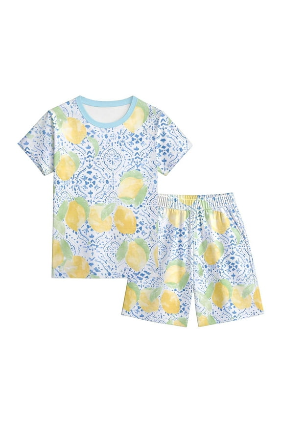 Summer Pajamas Toddler Girl Boys 11-12 Years Yellow 2 PiecešPajamas Sets for Girls Boys Kids Baby Toddler Cartoon Print Ruffle Short Sleeve Sleep Tees Pants Nightgowns