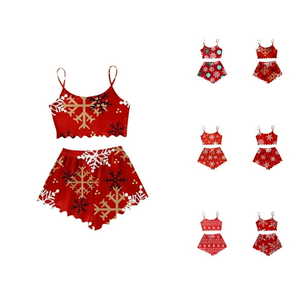 Summer Pajamas for Women – Comfy Cotton Lounge Shorts Women's Christmas Snowflake Print Sleeveless Top & Shorts Pajama Set Cozy 2 Piece Wear