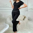 thumbnail image 1 of Summer Pajamas for Women Fashion Solid Color Breathable Pajama Sets with Pants Casual Collared Short Sleeve Sleepwear Summer Pjs for Women, 1 of 6