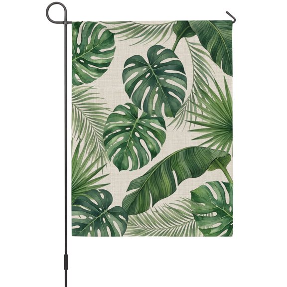 Summer Palm and Banana Leaves House Flags For Outdoor, Rustic Sage Green Tropical Botanical Small Double Side Yard Flags Weather Proof House Decor for Lawn Outside Holiday 28 x 40 Inches
