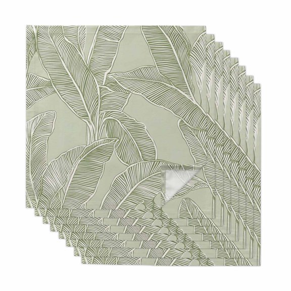Summer Palm Leaf Cloth Napkins, Green Tropical Bloom Silhouettes Washable and Reusable Dinner Napkins Set of 8, Table Napkin for Kitchen Party Birthday Wedding Hotel Housewarming 20"x20"