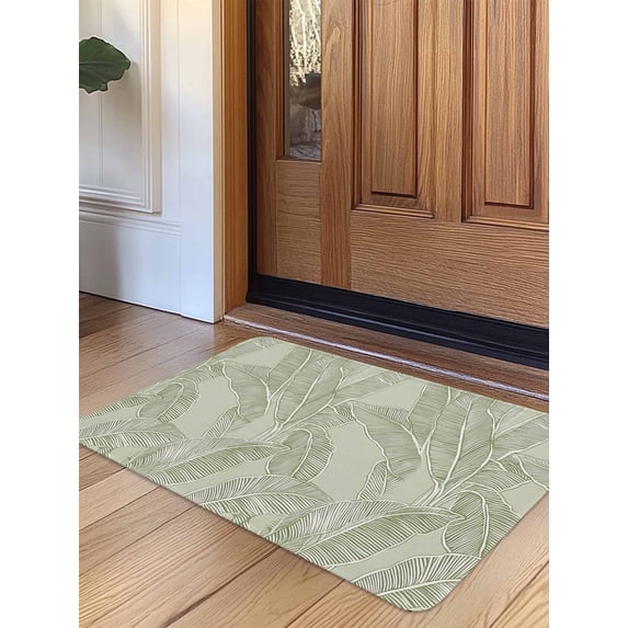 Summer Palm Leaf Door Mat Indoor Outdoor Entrance, Non Slip Rug for Kitchen Bathroom Entryway Rug, Green Tropical Bloom Silhouettes Washable Doormat Floor Mat for Office Home Decor 20x31.5 Inch