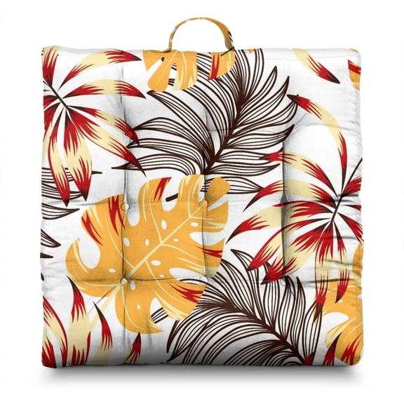 Summer Palm Leaf Meditation Cushion - Oversized Square Floor Pillow with Vibrant Print