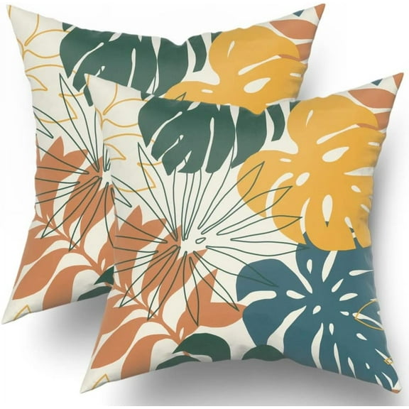 Summer Palm Leaf Throw Pillow Covers 18x18 Set of 2, Hawaiian Monstera Leaf Pillow Cushion Cases, Green Plant Tropical Pillow Cases Decor Gifts for Bed Couch Sofa Living Room