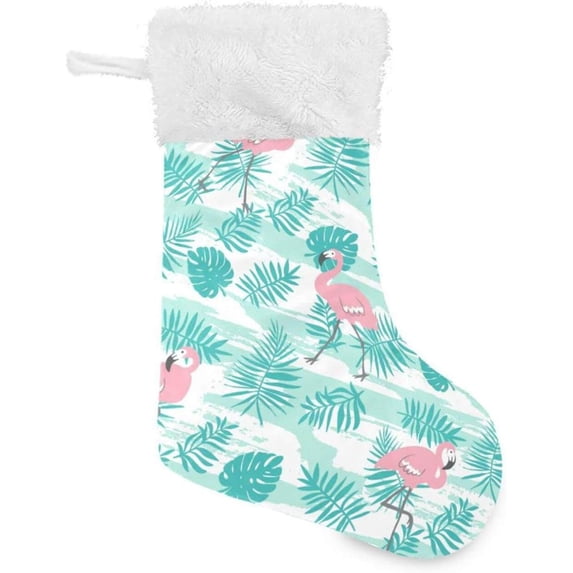 Summer Palm Leaves Flamingos Christmas Stockings, Personalized Large Christmas Stocking, Cute Snowflake Stockings 18" for Xmas Decorations and Holiday Family Party Decor Xmas Gift